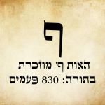 אות פ"א סופית גדולה ומתחתיה כתוב שהאות מוזכרת בתורה 830 פעמים.