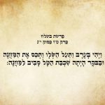 וַיְהִי בָעֶרֶב וַתַּעַל הַשְּׂלָו וַתְּכַס אֶת-הַמַּחֲנֶה וּבַבֹּקֶר הָיְתָה שִׁכְבַת הַטַּל סָבִיב לַמַּחֲנֶה.