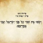 המילים "ושמו את שמי על בני ישראל ואני אברכם:" מתוך ספר במדבר, פרשת נשא, פרק ו', פסוק כ"ז. הטקסט כתוב באותיות עבריות מנוקדות על רקע דמוי נייר.